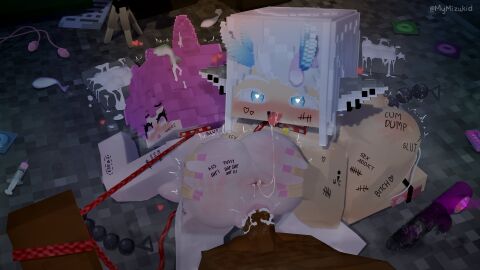 1boy 2girls anal_beads ass ass_grab blush body_writing bowl collar condom condom_on_body condom_on_head counting cum cum_bowl cum_on_body cumdump drooling female filled_condom horny horny_female horny_male licking licking_ass male microsoft minecraft mizuki_(artist) mizuki_(mymizukid) mojang mymizukid pov pov_male purple_hair pussy sex slap_mark spank_marks tagme text text_on_body tied tongue tongue_out vagina vaginal_insertion vaginal_penetration vaginal_sex vibrator white_hair wolffy_(botaokami)