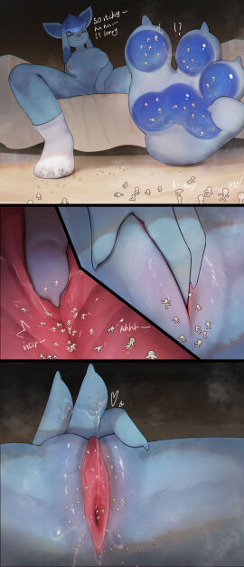 2025 absurd_res anthro breasts comic eeveelution english_text feet_focus female foot_crush game_freak generation_4_pokemon genitals glaceon hi_res macro micro musk nintendo paws pokemon pokemon_(species) pussy solo spread_legs spreading text ti-suger unbirthing vaginal_penetration vore vulva