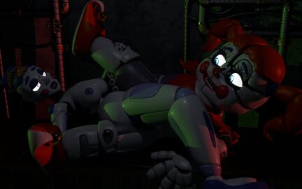 2girls 3d ballerina ballora ballora_(fnafsl) circus_baby circus_baby_(fnaf) clown fanfnaf5 female female/female female_only five_nights_at_freddy's five_nights_at_freddy's:_sister_location light-skinned_female nude nude_female robot robot_girl scissoring tagme tribbing yuri