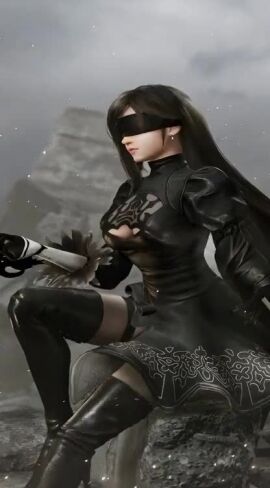 2b_(nier:automata) ai_generated alternate_costume animated cosplay final_fantasy_vii nier:_automata open_legs tagme tifa_lockhart touching_self video