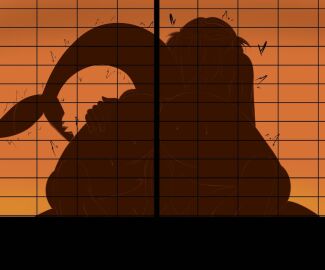 1boy ass commentary female fins fish_tail from_behind fuzzlogik gawr_gura highres hololive hololive_english orange_background sex shark_girl shark_tail silhouette simple_background solo_focus tail vaginal_penetration virtual_youtuber