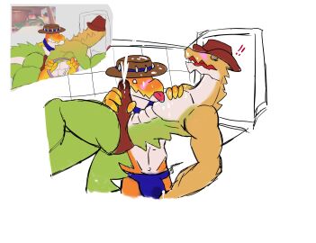 2anthro 2boys abs alligator anthro anthro_on_anthro baños biceps big big_penis chad_(the_amazing_digital_circus) crocodile crocodilian crocodylid cum cumshot erect_penis erection fapping gay genitals glitch_productions green_body green_scales green_skin gummigoo_(the_amazing_digital_circus) gummy_(food) gummy_creature handjob living_candy male male/male male_only penis reptile scalie some_shiba steering_wheel the_amazing_digital_circus truck