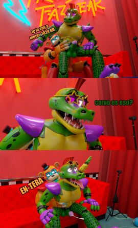 3d ahe_gao alligator alligator_tail alligatorid alligatorid_humanoid animatronic anthro background bear biceps blue_eyes blue_nails body_markings bowtie comic crocodile crocodile_tail crocodilian crocodylid cumming_from_anal_sex cumming_while_penetrated donsombras facial_markings five_nights_at_freddy's five_nights_at_freddy's:_security_breach fnaf gay gay_sex glamrock_freddy_(fnaf) green_body lighting_bolt machine male male/male male_only male_penetrated male_penetrating male_penetrating_male mohawk mohawk_(hairstyle) montgomery_gator_(fnaf) muscular muscular_anthro muscular_arms muscular_male muscular_thighs non-human non_human non_mammalian_nipples orange_body pink_glans red_hair reptile reptile_humanoid robot robot_humanoid scottgames simple_background spanish_dialogue spanish_text spiked_bracelet spotted_body steel_wool_studios sunglasses sunglasses_on_head tail tail_markings tan_body tattoo top_hat two-tone_body ursid ursid_humanoid ursine