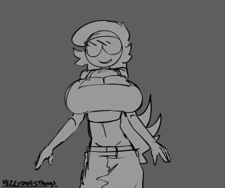 1girls 2d animated big_breasts breasts breasts_focus crop_top female female_focus gif huge_breasts jiggle_physics jiggling_breasts large_breasts long_hair mizzydoesthings nine_(bfb) pose shaka_sign smile solo solo_focus sunglasses tank_top