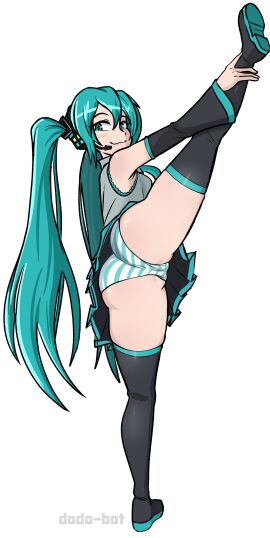 1girls artist_name ass dodo-bot exposed_panties female hatsune_miku holding_leg holding_leg_up holding_own_leg holding_own_leg_up long_hair panties pantsu pantyshot shimapan skirt vocaloid