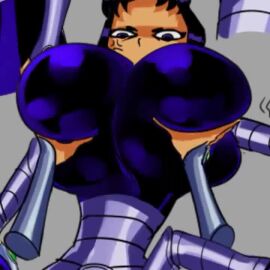 2girls black_hair blackfire blackfire_(teen_titans) bouncing_breasts breast_expansion breast_play breasts_bigger_than_head dc_comics edit fondling_breast green_eyes grey_background huge_breasts long_hair medium_breasts music_video purple_eyes red_hair simple_background sound starfire starfire_(teen_titans) tagme teen_titans tentacle video void_aloe yuri
