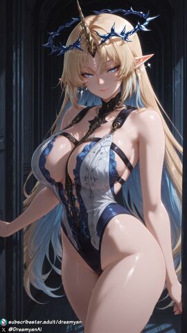 1girls ai_generated big_breasts blonde_female blonde_hair blue_eyes breasts curvy curvy_body curvy_female dreamyan_ai elf elf_ears fleurdelys_(wuthering_waves) hi_res high_quality high_resolution highres horn huge_breasts long_hair pointy_ears seductive seductive_eyes seductive_look seductive_pose seductive_smile smile smiling taller_female thick_ass thick_thighs thighs uncensored white_skin wuthering_waves