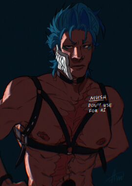 arrancar bdsm_gear bdsm_harness bdsm_outfit bleach bleach:_the_thousand-year_blood_war collar gay gay_male grimmjow_jaegerjaquez harness harness_only male male_only yaoi