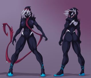 1girls abs big_breasts breasts female female_only gwen_stacy gwenom large_breasts marvel marvel_comics muscular muscular_female nude solo solo_female standing symbiote tacticoolmofo