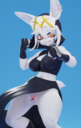 2024 3d abs aleena_(extremedash) belly clitoris clitoris_piercing clothed clothing connivingrat digital_media_(artwork) ear_piercing female fingerless_gloves genital_piercing genitals gloves habit hair handwear hi_res lagomorph leporid looking_at_viewer mammal muscular muscular_female navel no_panties nun nun_habit nun_outfit original original_character piercing pussy pussy_piercing rabbit red_eyes religious_clothing simple_background skimpy solo standing white_body white_hair