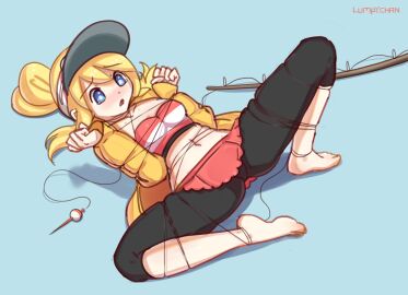 1girls blue_eyes breasts coraline_(mii_plaza) female fishing_rod lumpychan mii nintendo streetpass_mii_plaza