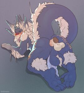 absurd_res anal anal_sex anthro anus arm_tuft ass aziran_(fluffybastion) balls balls_deep balls_tuft big_ass big_balls big_butt big_tail blush blushing_profusely cheek_tuft claws disembodied_penis duo ears_up elbow_tuft facial_tuft feet fluffy fluffy_tail genitals hi_res looking_at_viewer male male/male medial_ring penetration penis perineum presenting presenting_anus presenting_hindquarters redcreator smile tail toe_claws tongue tongue_out tuft