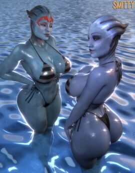 3d 3d_(artwork) alien_girl asari bikini bikini_bottom bikini_top blender_(software) bolt_on_tits breast_implants breasts enhanced_breasts fake_breasts female large_ass large_breasts liara_t'soni mass_effect massive_breasts samara silicone silicone_implants smitty34 tagme