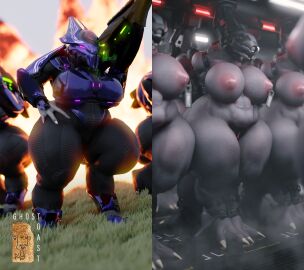 16:9 3d alien anthro bondage bound breasts captured digital_media_(artwork) english_text female female_sangheili gag ghostoast halo_(series) hi_res microsoft sangheili squish text widescreen xbox_game_studios