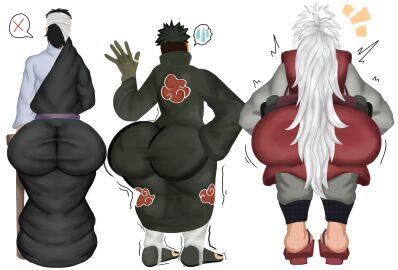 3boys angry artist_upload ass ass_bigger_than_head ass_focus ass_up geminimanfucker9000 hand_on_hip high_quality high_resolution jiraiya laughing male male/male/male male_only multiple_boys multiple_males naruto naruto_(series) naruto_shippuden ragebait self_upload shimura_danzou shy standing uchiha_obito white_hair