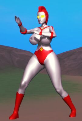 3d boots breasts emotionless female fight giantess heroine large_breasts oldschool superheroine tokusatsu ultraman_(franchise) ultrawoman_yulian