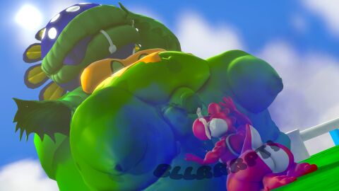 3d ass balls belly big_ass big_butt chubby cum dick english_text fart fat horny male mario_(series) mrrainbow musky nintendo outdoors penis petey_piranha plant red_yoshi source_filmmaker super_mario_sunshine tagme text yoshi