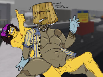 1boy 1girls 2d breasts breasts_out dialogue eyelashes female infected_(regretevator) lampert_(regretevator) lips long_hair male pussy question_mark regretevator roblox roblox_game robloxian robot rule_63 self_upload sex tagme_(artist) thumbs_up yellow_body