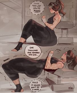 1girls 2024 ass big_ass bottom_heavy brown_hair bubble_ass bubble_butt clenched_teeth closed_eyes crying curvaceous english_text exercise female hip_thrusting latina magicmoonsarts ponytail sasha_gomez solo solo_female sweating thick_thighs trembling voluptuous