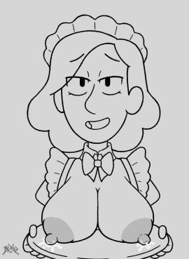 1girls areola areolae big_breasts blagzdeath boobs_on_tray boobs_out breasts breasts_on_tray breasts_out female hilda_(series) johanna_(hilda) lactating lactation looking_at_viewer maid maid_outfit maid_uniform milf nipples puffy_areolae puffy_nipples smile smiling smiling_at_viewer sultry_eyes tits_on_a_platter tits_out