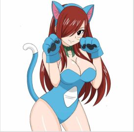 cat_ears cat_tail cosplay erza_scarlet fairy_tail female happy_(fairy_tail)_(cosplay) hfxpins neko red-haired_female red_hair