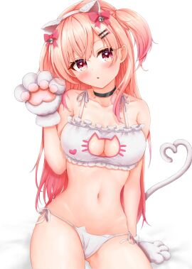 bikini breasts cat_ears_hairband cat_gloves cat_tail catgirl_costume cleavage_cutout female heart_tail hearts_in_eyes kimu_hatusen nina_momose project_nebula