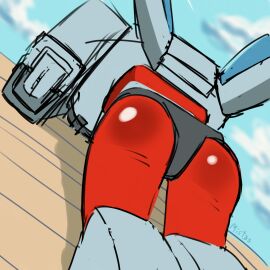 alien alien_humanoid ass ass_focus back_to_viewer back_view blocky_body blue_sky bluestreak butt_focus doorwings humanoid laying_down male panties pretty_boy red_butt robot robot_boy robot_humanoid shiny_ass solo solo_male thong transformers transformers_g1
