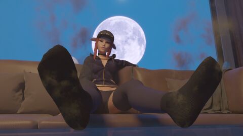 3d akali feet female foot_fetish foot_focus k/da_akali k/da_series league_of_legends smell smelly_feet socks socks_only sweaty visible_stench