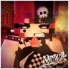 1:1 1boy 1girls 3d armwear artist_name artist_self-insert artist_signature bandage bandaid bandaid_on_face beanie black_eyeshadow black_hair black_nails boobjob border breasts choker ellie_walls_(odysseyellie) eyelashes eyeshadow female fingerless_gloves fishnet_armwear freckles goth goth_girl green_eyes indoors light-skinned_female light-skinned_male light_skin male male_pov mine-imator minecraft odysseyellie paizuri paizuri_under_clothes penis red_hair shoulder_freckles skull_hair_ornament smiling smiling_at_viewer straight titjob two-tone_hair v_sign