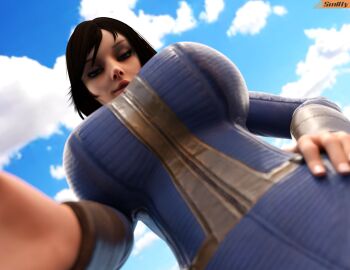 1girls 3d ass big_ass big_breasts bioshock bioshock_infinite blue_bodysuit bodysuit bottom_heavy breasts burial_at_sea chin_length_hair cloud_chamber_studios clouds crossover curvaceous curvy curvy_figure dutch_angle elizabeth_comstock elizabeth_comstock_(burial_at_sea) fallout female female_focus female_only hand_on_hip hips huge_ass huge_breasts human large_ass large_breasts legs light-skinned_female light_skin low-angle_view not_porn reaching_towards_viewer sfm sky smitty34 upper_body upper_body_focus vault_dweller_(cosplay) vault_suit voluptuous voluptuous_female waist white_female wide_hips worm's-eye_view