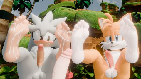16:9 3d_(artwork) 4k absurd_res after_sex aged_up anthro anus athletic athletic_male balls blush bodily_fluids canid canine chest_tuft cum cum_on_feet digital_media_(artwork) duo eulipotyphlan feet foot_fetish foot_focus foot_play footjob fox genital_fluids genitals grass hedgehog hi_res legs_up male male/male mammal miles_prower miles_tails_prower offscreen_character outside penis plant sega sex silver_the_hedgehog smile smirk sonic_(series) sonic_the_hedgehog_(series) sunny tails tails_the_fox tuft twink twintails3d vein veiny_penis widescreen