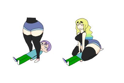 big_ass big_breasts breasts facesitting female female_on_top larger_female_smaller_male lucoa magatsuchi_shouta maid_dragon male miss_kobayashi's_dragon_maid shorts sitting_on_person thick_thighs