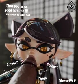 1boy 1girls 3d bimbo blowjob brown_eyes callie_(splatoon) cuckold dark-skinned_male dark_skin english_text fellatio female interracial just_the_tip kissing_penis light-skinned_female light_skin lips lipstick male merso096 nintendo penis pointy_ears qos qos_tattoo queen_of_spades queen_of_spades_symbol queen_of_spades_tattoo raceplay splatoon splatoon_(series) straight tentacle_hair