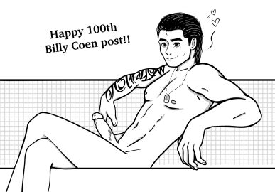 1boy abs billy_coen black_hair dog_tags erect_penis genital_piercing human line_art looking_at_viewer male male_nipples male_only muscular muscular_male naked nipples penis pinup prince_albert_piercing resident_evil resident_evil_0 solo tattoo veiny_penis white_background