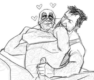 2boys arm_lock boner deadpool deadpool_&_wolverine_(2024) erection faceless_male gay handjob heart male male/male male_only marvel marvel_comics mask monochrome muscular muscular_male penis penis_grab scar short_hair smile wade_wilson wolverine_(x-men) x-men yankaton yaoi