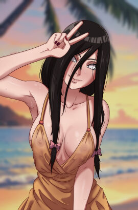1girls 2d 2d_(artwork) amateur_artist armpits big_breasts breasts clothed clothed_female clothing female female_only hyuuga_hanabi large_breasts long_hair messy_hair naruto naruto:_the_last naruto_(series) noxdsa on_beach painted_nails peace_sign shounen_jump sweat sweatdrop sweating sweaty_armpits teenage_female teenager unusual_anatomy unusual_eyes unusual_pupils very_long_hair visible_nipples young