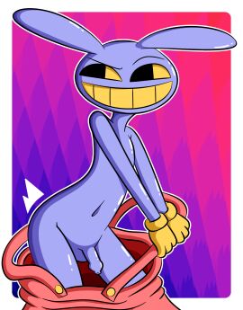 2024 absurd_res anthro balls black_eyes blue_background border clothing dreameclipsewolf erection foreskin fur furrowed_brow genitals glitch_productions gloves gloves_only grin handwear handwear_only hi_res humanoid_genitalia humanoid_penis jax_(tadc) jax_(the_amazing_digital_circus) lagomorph leporid long_ears looking_aside male male_only mammal mostly_nude navel overalls overalls_down overalls_only penis purple_background purple_body purple_fur rabbit red_background red_clothing red_overalls simple_background smile smirk solo solo_male standing teeth the_amazing_digital_circus uncircumcised undressing undressing_self white_border yellow_clothing yellow_gloves yellow_handwear yellow_sclera yellow_teeth