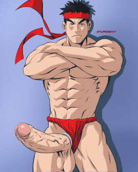 abs balls bara biceps big_balls big_penis capcom erection foreskin male male_nipples male_only masculine_male muscular muscular_male nipples nude partially_retracted_foreskin pecs penis retracted_foreskin ryu_(street_fighter) street_fighter stupidsexy uncircumcised yaoi