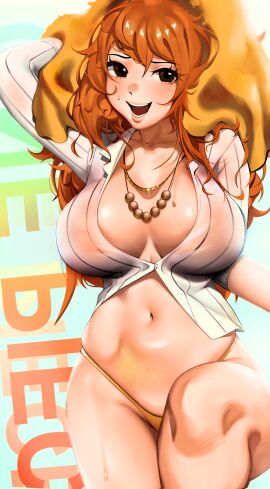 1girls big_breasts breasts cleavage curvy curvy_female female female_only kevbot nami_(one_piece) one_piece orange-haired_female orange_hair post-timeskip see-through_clothing wet_clothing