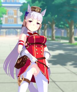 1girls 3d animal_ears female furry_hybrid gold_ship_(umamusume) grandpa_max horse_girl horse_tail looking_at_viewer no_panties nude pussy self_upload smug solo umamusume umamusume_pretty_derby white_hair