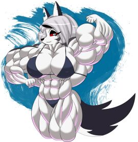 abs biceps breasts female grey_hair hair hellhound helluva_boss long_hair loona_(helluva_boss) muscles muscular muscular_arms muscular_female muscular_legs muscular_thighs pecs siegfried129 tail