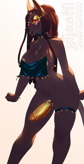 accessory anthro anubian_jackal big_penis black_body black_fur bracelet breasts canid canine canis choker cleavage clothed clothing dreadlocks erection fur futanari genitals ghostli gold_(metal) gold_bracelet gold_cock_ring gold_jewelry hair half-closed_eyes hi_res huge_cock humanoid_genitalia humanoid_penis intersex jackal jewelry kiya_(kiyathejackal) lips long_hair mammal narrowed_eyes necklace original original_character penis simple_background skimpy_topwear smile solo thick_bottom_lip vein veiny_penis white_background