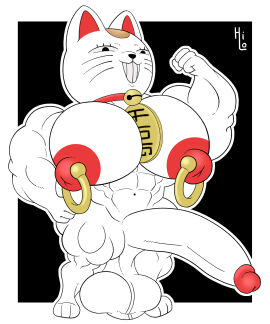 2024 abs absurd_res anthro artist_name balls bell bell_collar big_balls big_pecs big_penis black_eyes brown_body brown_fur collar collar_tag dandadan digital_media_(artwork) domestic_cat felid feline felis flexing fur genitals half-closed_eyes hand_on_hip hand_on_own_hip hi_res huge_balls huge_cock huge_pecs hyper hyper_genitalia hyper_penis itsme_hilo male male_only mammal maneki-neko multicolored_body multicolored_fur muscular muscular_anthro muscular_male narrowed_eyes nipple_piercing nipple_ring nipples pecs penis piercing pose red_collar red_nipples ring_piercing smile smirk solo standing teeth three-quarter_view turbo_granny_(dandadan) two-tone_body two-tone_fur what white_body white_ears white_fur