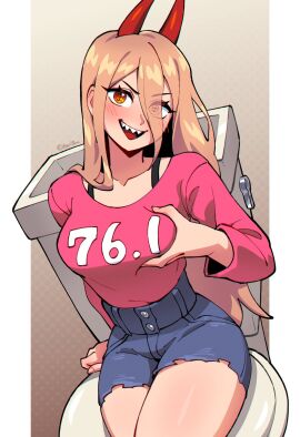 1girls 333_(dqqqdle) blonde_hair blush breasts chainsaw_man clothed clothing female female_only grabbing_own_breast hi_res horns long_hair looking_at_viewer orange_eyes power_(chainsaw_man) red_horns sharp_teeth sitting smiling smiling_at_viewer solo symbol-shaped_pupils