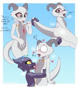 2d 2girls absurd_res ahe_gao anus beige_(purplealacran) blackberry_(purplealacran) blush bodily_fluids breast_lick breast_play breasts cleft_of_venus digital_media disembodied_hand duo eyewear featureless_breasts female female/female female/female_symbol female_only female_symbol finger_fuck fingering fingering_partner flat_chested gender_symbol genitals glasses heart_eyes heart_symbol hi_res humanoid interlocked_venus_symbols kobold licking looking_at_viewer looking_back looking_pleasured lying multiple_females multiple_girls multiple_poses on_side open_mouth original pose potion pouring_on_breasts purplealacran pussy reptile scalie sex sexuality_symbol sweat symbol tail tail_pull text tongue tongue_out vaginal_penetration venus_symbol yuri