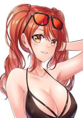 big_breasts blush breasts d4dj eyewear_on_head female kougami pointy_chin seto_rika sunglasses swimsuit