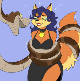 anthro anthro_only carmelita_fox clothing coiled_tail coiling dazed dress duo female hi_res hypnosis kaa_(jungle_book) male male/female mind_control plsgts sly_cooper_(series) sony_corporation sony_interactive_entertainment sucker_punch_productions tail the_jungle_book trance