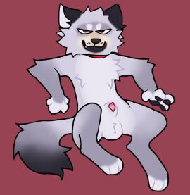 animal_genitalia animal_penis anthro balls balls_tuft canid canine canine_genitalia canine_penis canis chest_tuft circle_eyebrows collar cryndicate digital_media_(artwork) eyebrows fur furry genitals grey_body grey_fur hi_res leaning leaning_backward male male_only mammal microsoft minecraft mojang pale_wolf_(minecraft) penis penis_tip presenting presenting_balls presenting_penis red_collar red_eyes sheath simple_background smug_grin solo solo_focus tuft whisker_spots wolf wolf_(minecraft) xbox_game_studios