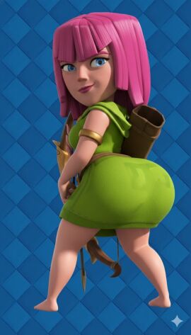 archer_(clash_royale) ass ass_focus big_ass big_butt blue_eyes bow clash_(series) clash_royale fat_ass fat_butt female female_focus female_only huge_ass huge_butt lipstick massive_ass massive_butt phat_ass pink_hair short_hair