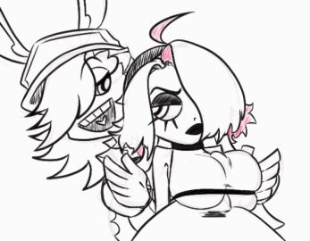 1boy 2girls animated annoyed big_breasts black_and_white boob_sex boobjob boobs_bang breast_sex breasts brialzebubbie cosplay eyeshadow female group_sex large_breasts lipstick male paizuri paizuri_under_clothes panty_&_stocking_with_garterbelt panty_anarchy request sp4gh3tt1_(artist) stocking_anarchy thick_lips titfuck titjob